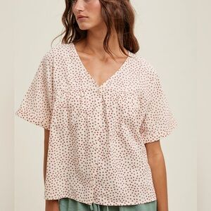 Wishlist Layla Blouse BOXY DITSY FLORAL BUTTON-UP BLOUSE Size M